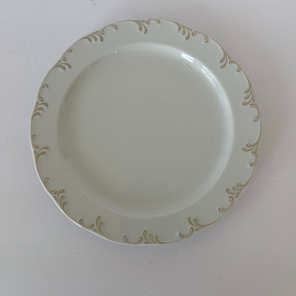 Rosenthal Germany Monbijou White Porcelain Dinner Plate Gold Swirl Design